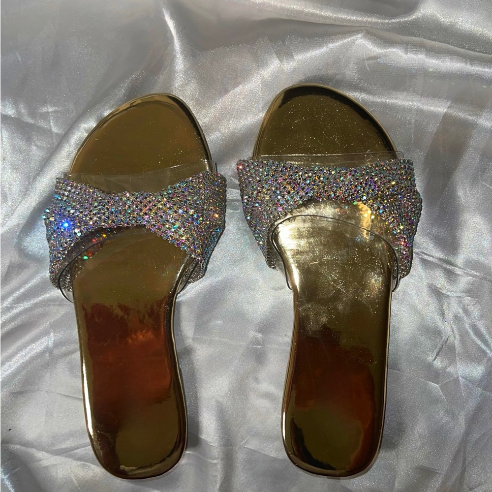 Gold Glitter Slide Sandals
